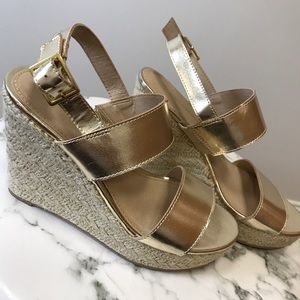 ‼️ Gold Strap Hemp Wedge Heels